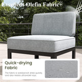 LayinSun Large Aluminum Patio Furniture Set with Fire Pit Table, 6 Pieces Modern Outdoor Conversation Set Sectional Metal Sofa Set with Olefin Cushion LayinSun