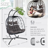 BLUEXYARD Extra Large Double Hanging Egg Chair with Stand, 2 Person Outdoor Indoor Swing Chair, 700 Lbs Heavy‑Duty Wicker Hammock Loveseat with Cushion for Patio Balcony Backyard, Dark Gray BULEXYARD