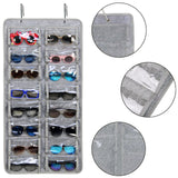 Casaphoria Sunglasses Organizer Storage, Hanging Dust Proof Wall Pocket Glasses Organizer - 16 Felt Slots Sunglass Organizer Holder with Metal Hook and Sturdy Rope, X-Large, Gray, Dust Proof Casaphoria