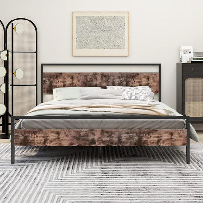 Modern Industrial King Size Bed Frame with Rustic Wooden Headboard & Footboard by alazyhome