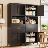 ZLBRDS 75” Tall Kitchen Pantry Storage Cabinet, Metal Storage Cabinet with 2 Drawers and Adjustable Shelves, Kitchen Pantry Cupboard, Freestanding Cupboard for Bathroom, Living Room(Black) ZLBRDS