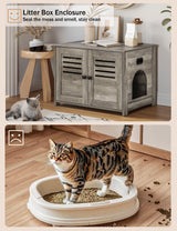 DINZI LVJ Litter Box Enclosure, Cat Litter House with Louvered Doors, Entrance Can Be on Left or Right Side, Spacious Hidden Washroom for Most of Box, Furniture Cabinet, Gray Wash DINZI LVJ