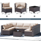 RTDTD Outdoor Patio Furniture Set, 9 Pieces Outdoor Furniture All Weather Patio Sectional Sofa PE Wicker Modular Conversation Sets with Coffee Table,8 Chairs & Seat Clips(Brown) RTDTD