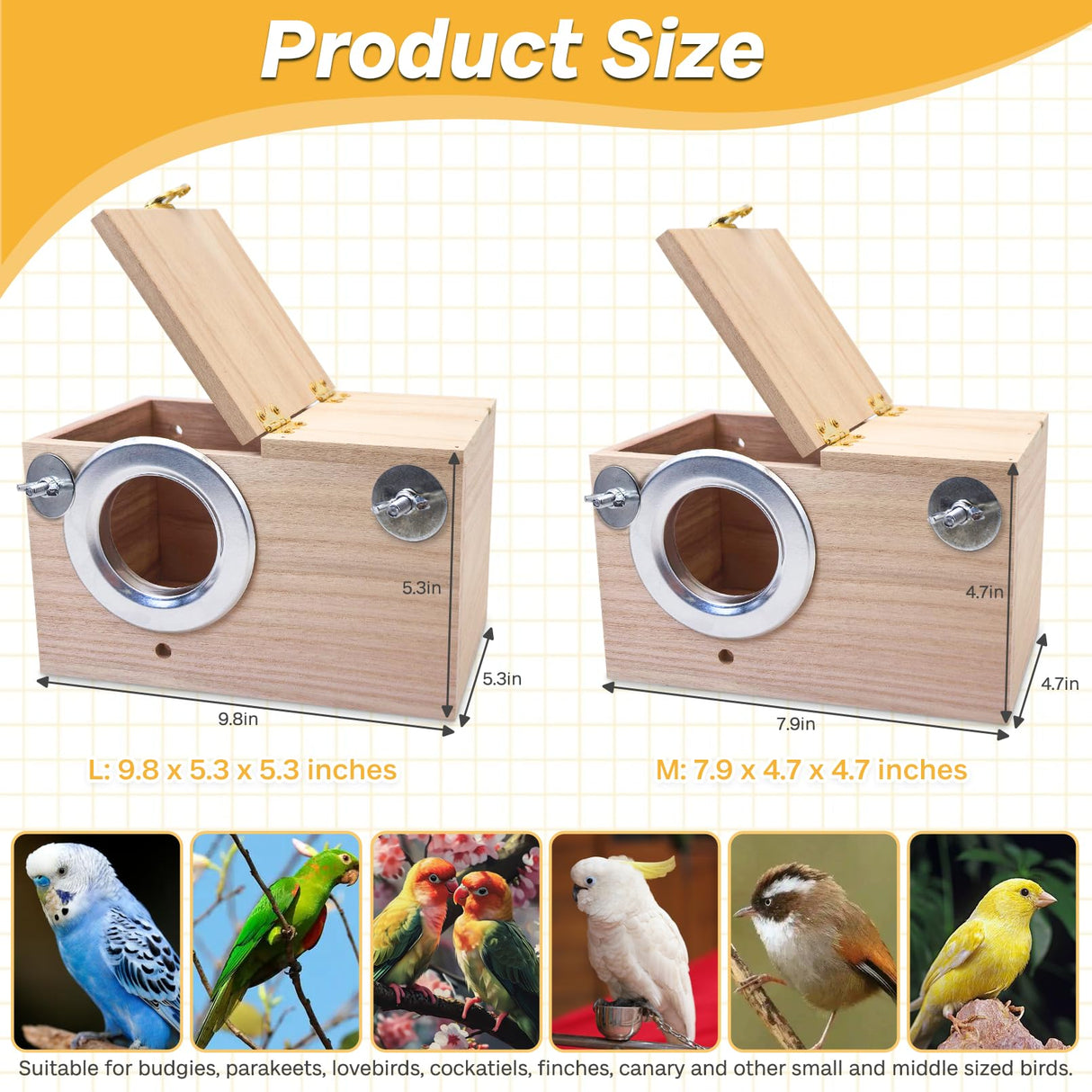 PINVNBY Parakeet Nesting Box Bird House for Cage Wood Mating Box Bird Breeding Box for Lovebirds, Cockatoo, Budgie, Finch, Canary Small and Medium Sized Birds (L:9.8 * 5.3 * 5.3 inch) PINVNBY