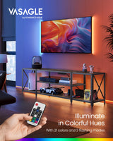 VASAGLE TV Stand with Power Outlets and LED Lights, for TVs up to 75 Inches, Entertainment Center with Open Storage Shelves, TV Console Table for Living Room, Rustic Brown and Ink Black ULTV122K01 VASAGLE