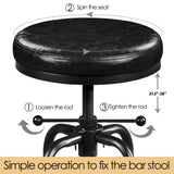Yaheetech Industrial Bar Stools Vintage Counter Height Bar Stool with Round Faux Leather Seat Metal Stool Adjustable Kitchen Stool 21.5-28 Inch Tall Black, 1PCS Yaheetech