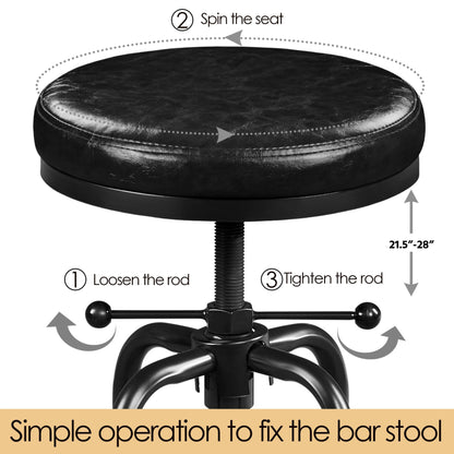 Yaheetech Industrial Bar Stools Vintage Counter Height Bar Stool with Round Faux Leather Seat Metal Stool Adjustable Kitchen Stool 21.5-28 Inch Tall Black, 1PCS - WoodArtSupply