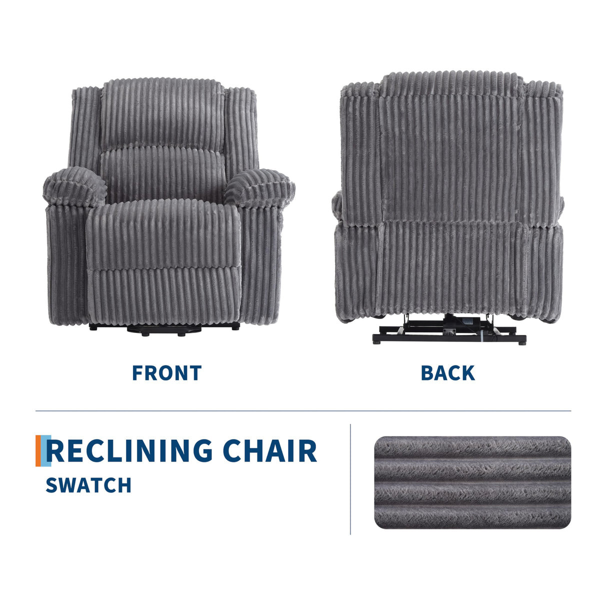 Garvee Corduroy Recliner Chair, Manual Recliner Sofa with Handle, Pillow Top Arms, Thick Padding, Side Pocket, 330Lbs Capacity, Adjustable Recliner for Living Room, Bedroom, Home Theater, Dark Gray Garvee