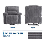 Garvee Corduroy Recliner Chair, Manual Recliner Sofa with Handle, Pillow Top Arms, Thick Padding, Side Pocket, 330Lbs Capacity, Adjustable Recliner for Living Room, Bedroom, Home Theater, Dark Gray Garvee