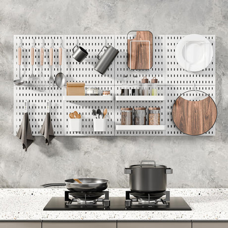 MULSAME Pegboard Combination Kit, Wall Mounted Storage Set with 8 Pegboards & 32 Accessories Hanging, White Peg Boards Organizer for Walls Display, Crafts Organization, Kitchen Organizer, 22" x 44" MULSAME