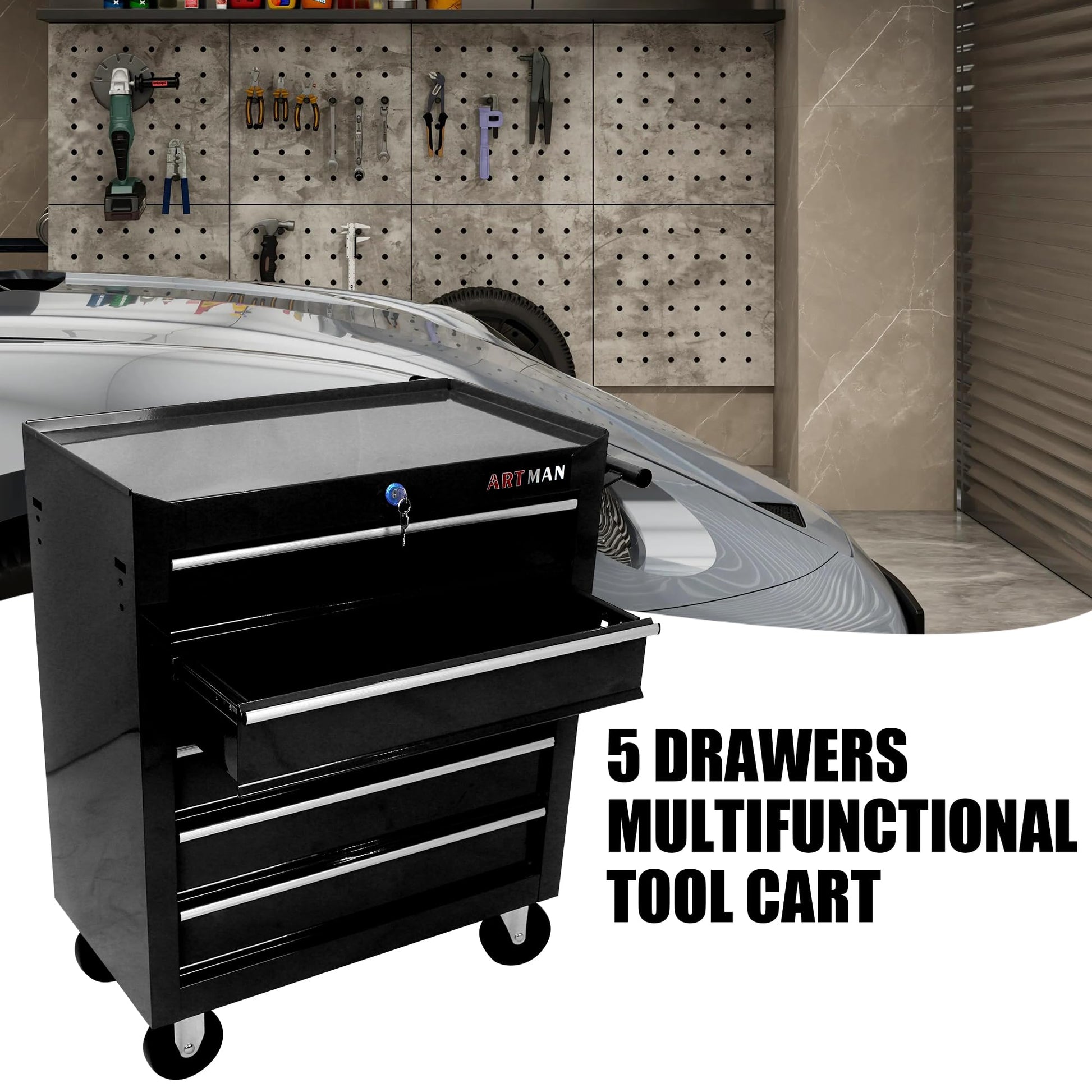 nifoti 5 Large Drawers Tool Cart on Wheels,Rolling Tool Chest Tool Storage,Drawers Rolling Tool Trolley Organizer Tool Case for Garage, Warehouse, Workshop, Repair Shop (5 Large Drawers-29.3" - WoodArtSupply