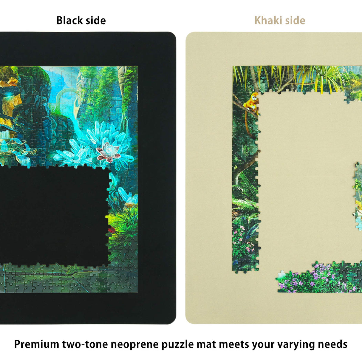 LAVIEVERT 2-in-1 Reversible Jigsaw Puzzle Mat, 2mm Thick Neoprene Puzzle Mat Roll Up, Portable Puzzle Board Holder Saver with Storage Bag & Plastic Cylinder Up to 1500 Pieces - Black & Khaki LAVIEVERT