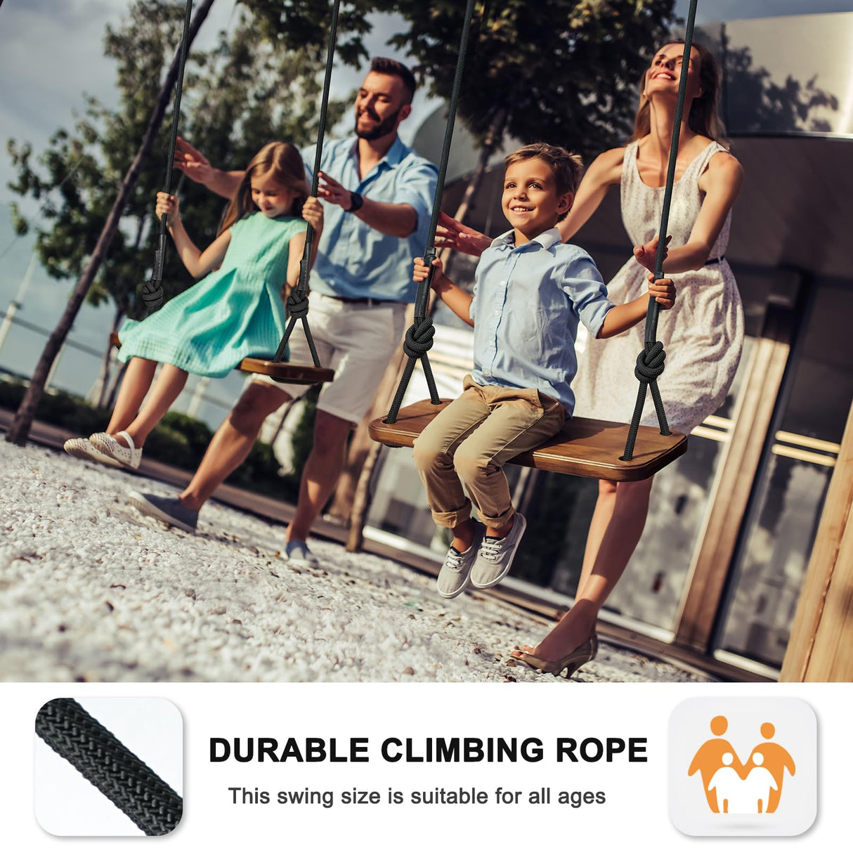 Premkid Carbonized Hanging Wooden Swing, Swing Seat 24"x 8"x 1.2", Tree Swing for Adults Kids with 500lbs Load, Adjustable Climbing Rope Plus Tree Straps 116 inch, Outdoor Indoor Room Wood Swing Set Premkid