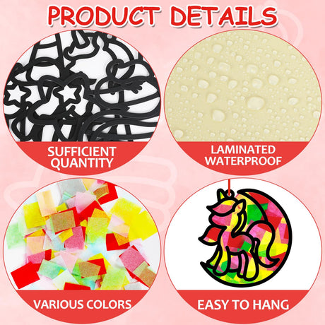 Qyeahkj 36 Set Unicorn Suncatchers Crafts for Kids DIY Unicorn Tissue Paper Crafts Window Stained Glass Effect Rainbow Hanging Decor School Home Creative Activity Art Project Birthday Party Favor Gift Qyeahkj