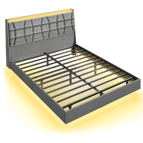 VASAGLE Full Size Floating Bed Frame, Gray URMB852G01 VASAGLE