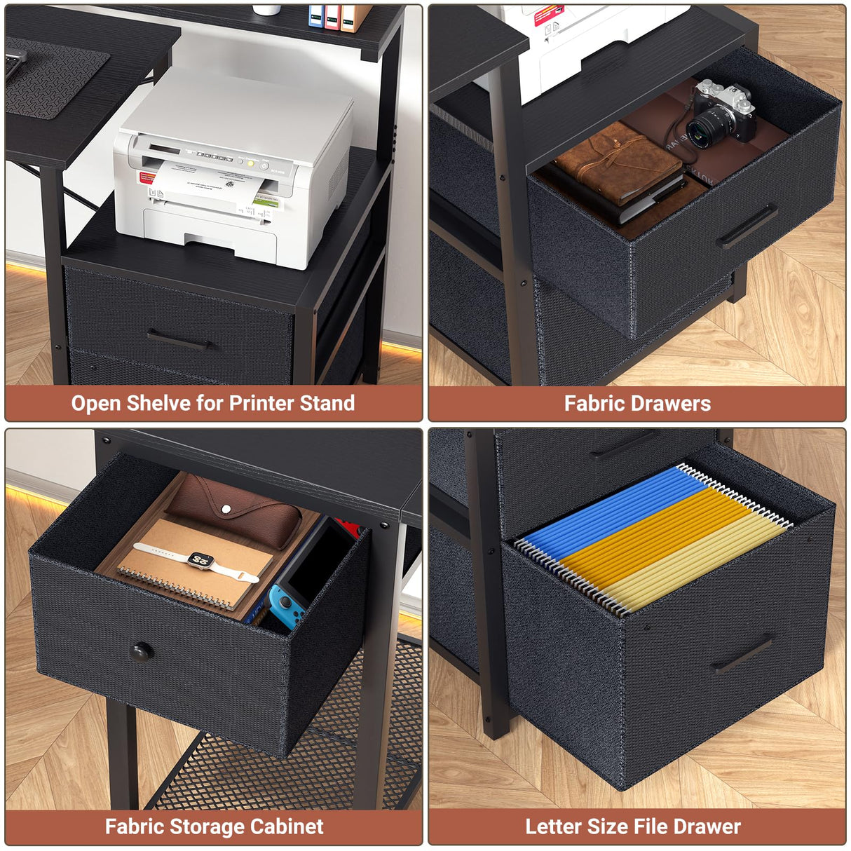 Aheaplus Computer Desk with 3 Drawers, Home Office Desk with File Drawer & Power Outlet, 59'' Gaming Desk with Led Lights, Long Work Desk with Storage Shelves, Printer Cabinet and Monitor Shelf, Black Aheaplus