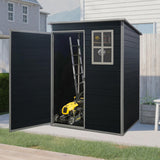 Shaical Outdoor Storage Shed 5 x 3 FT Resin Shed with Floor and Window, Sloping Roof Outdoor Shed with Lockable Door, Plastic Tool Shed for Patio, Garden, Backyard, Yard, Lawn, Black Shaical