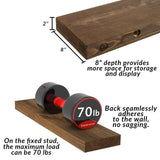 XWNE Rustic Floating Shelves 60 inch Long 8 "deep Set of 2, Heavy Duty Wood Wall Mounted Shelves for Bathroom Living Room Kitchen,Book Shelves with Thickened Hidden Bracket- Walnut XWNE