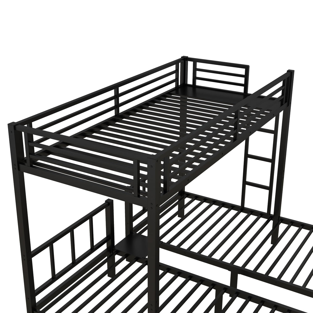 Twin Over Twin Over Twin Bunk Bed for 3 Kids, Metal Triple Bunk Bed with Full Length Guardrails, Heavy Duty Triple Bunk Bed for Kids, Teens, Black Triple Bed Twin Size Bellemave