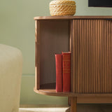 Walker Edison Chloe Curved Reeded TV Stand, Sliding Doors, 65 Inch, 60 inch, Mocha Walker Edison