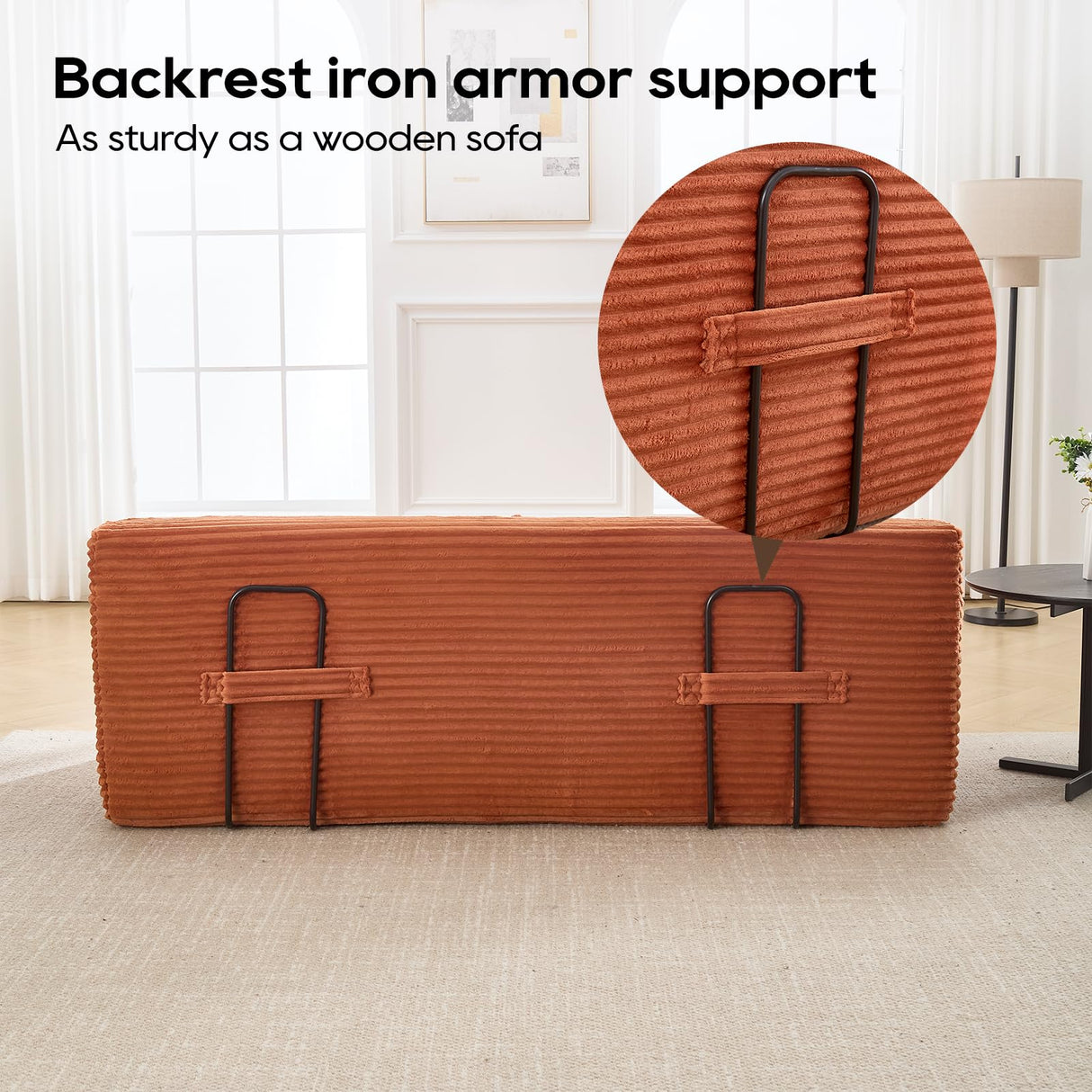 KIVENJAJA 70.87" Boneless Loveseat Sofa, Modern 2-in-1 Convertible Sleeper Sofa, Comfy Cloud Loveseat Couch, Corduroy Small Boneless Couches for Living Room Small Space, Bedroom, Orange KIVENJAJA