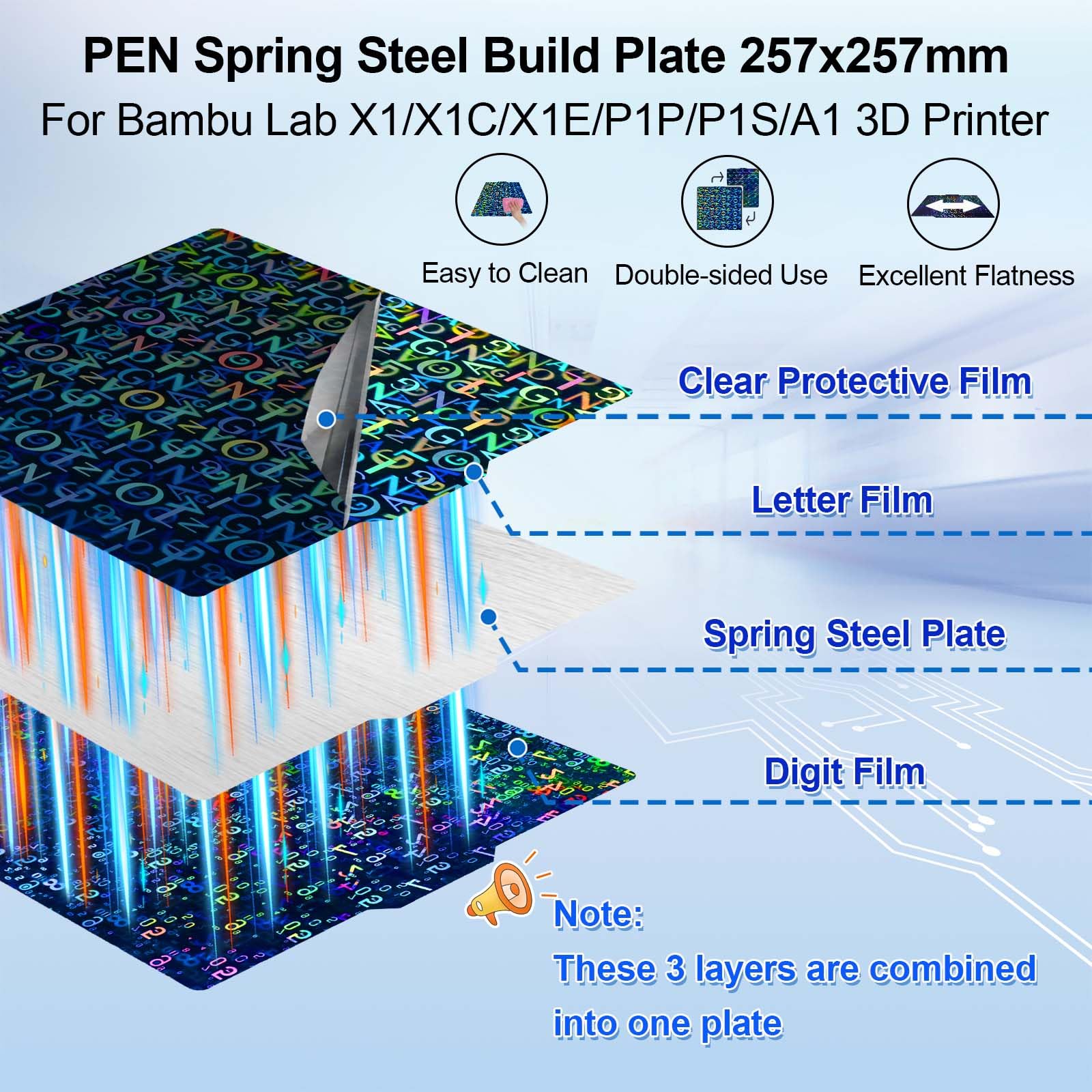 IdeaFormer-3D Smooth Pen Build Plate for Bambu Lab X1/X1C/X1E/P1P/P1S/A1, Double Sided Digit+Letter Spring Steel Effect Sheet Flexible Print Bed Bambu Lab 3D Printers Platform 257x257mm - WoodArtSupply