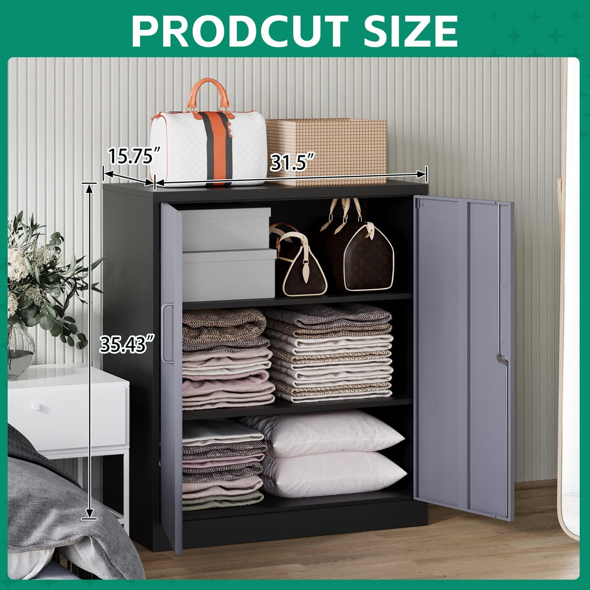 Letaya Metal Storage Cabinets with Lock Door and Shelves, Steel Garage Tool Cabinets for Home,Office, Warehouse,Lockers (36“-Black&Gray) Letaya