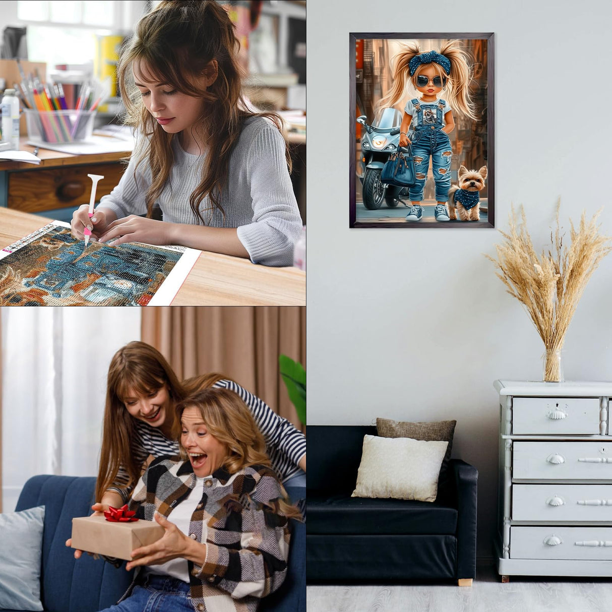 CEOVR Cartoon Motorcycle Dog Diamond Art Kits for Adults, 5D DIY Full Drill Cute Diamond Painting Dots Gem Art, Adult Crafts Kits Arts and Crafts, Wall Decor for Home Office 12x16in CEOVR