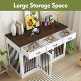 DAWNSPACES Extra Large Dog Crate Furniture with 3 Drawers, 55.3" Indoor Heavy Duty Dog Kennel House, Furniture Style Dog Crate Side End Table TV Stand for XL Large Medium Breed Dogs, White DAWNSPACES