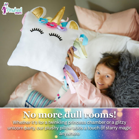 Pinwheel Crafts Unicorn Pillow Kit - DIY Arts and Crafts for Kids Ages 6 7 8-12+ Years, No Sewing Kit for Kids, Unicorn Purple Pillow Craft Kits for Birthday, Christmas Gifts for Girls Pinwheel Crafts