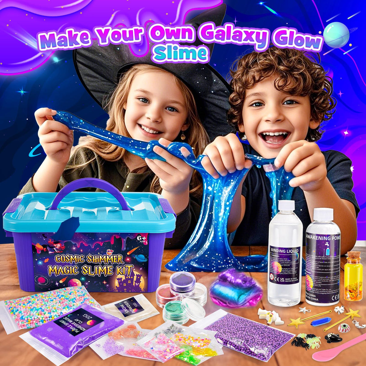 Slime Kit for Girls, Magic Galaxy Slime Making Kit with Magic Sticker,Making Butter Slimes Dark Powder to Make Glitter & Galactic Slimes Stress Relief Toys Fun Gifts Toys for 6-12 Year Olds Girls Boys HCHILDHOOD