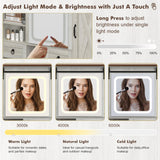 GlouMod Farmhouse Makeup Vanity Desk with Sliding Mirror and Lights, 42" Glass Top Vanity Table with Charging Station & 4 Drawers & 2 Cabinets, Vintage Vanity Set for Bedroom, Stool Included, White GlouMod