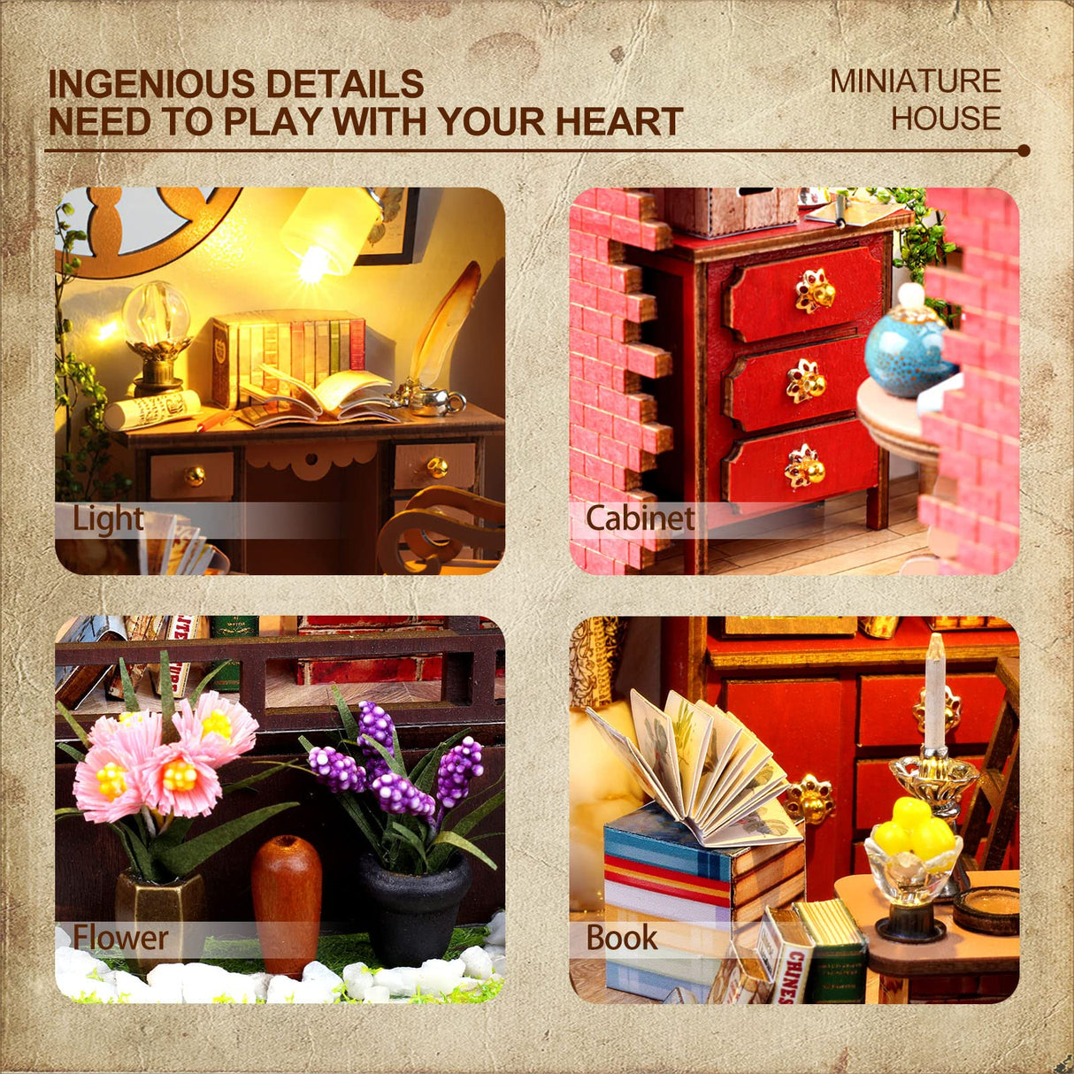 DIY Miniature Dollhouse Greenhouse Building Room Kit, Wooden Diorama Book Nook House Kits Build Crafts for Adults, Mini Street Tiny Library House Making Kit 1:24 Scale Insgen