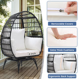 Murago Oversized 360 Swivel Rattan Egg Chair for Adult, Indoor Outdoor Patio Large Wicker Egg Chair with overstuffed Cushions, 440lb Weight Capacity, Black Rattan with Beige Cushion Murago