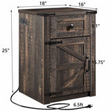 SOOWERY Nightstands Set of 2, Nightstand with Charging Station, Farmhouse End Table with Barn Door and Drawer, Rustic Wood Sofa Side Table for Bedroom, Living Room, Dark Rustic Oak SOOWERY