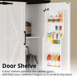 IRONCK Farmhouse Kitchen Pantry Cabinet, Tall Storage Cabinet with 6 Hanging Shelves and Adjustable Shelves, Freestanding Cupboard with Barn Doors for Kitchen, Dining Room，White/Black IRONCK