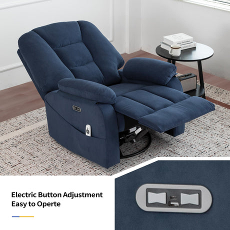 Sftaiyou Power Swivel Rocker Recliner Chair for Adults,Rocking Recliners Chairs with Massage and Heat for Living Room, Electric Fabric Reclining Sofa Chair with USB and Type-C Port (Blue) Sftaiyou