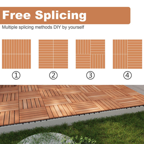 PrimeZone 27 PCS Solid Acacia Wood Interlocking Deck Tiles - 12" x 12" Waterproof Indoor Outdoor Patio Flooring Decking Tiles for Balcony, Backyard & Poolside, All Weather Use, Natural Wood PrimeZone