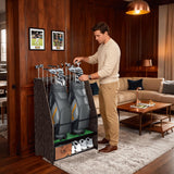 Ponsonbay Golf Bag Organizer Rack – Large Wooden Golf Storage for 2 Bags, Clubs & Accessories with Dustproof Drawer, Sports Equipment Rack for Garage, Practice Room, Home or Office (Black) Ponsonbay