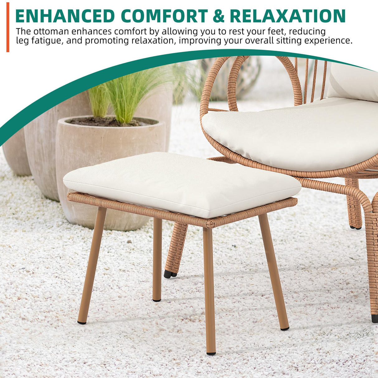 YITAHOME Outdoor Wicker Egg Chair with Ottoman, Indoor Patio Basket Lounge Chair with Footrest, All-Weather Rattan Egg-Shaped Chair with 5 Cushions, Beige YITAHOME