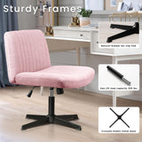 PUKAMI Criss Cross Chair,Armless Cross Legged Office Desk Chair No Wheels,Fabric Padded Modern Swivel Height Adjustable Mid Back Wide Seat Computer Task Vanity Chair for Home Office(Pink) PUKAMI