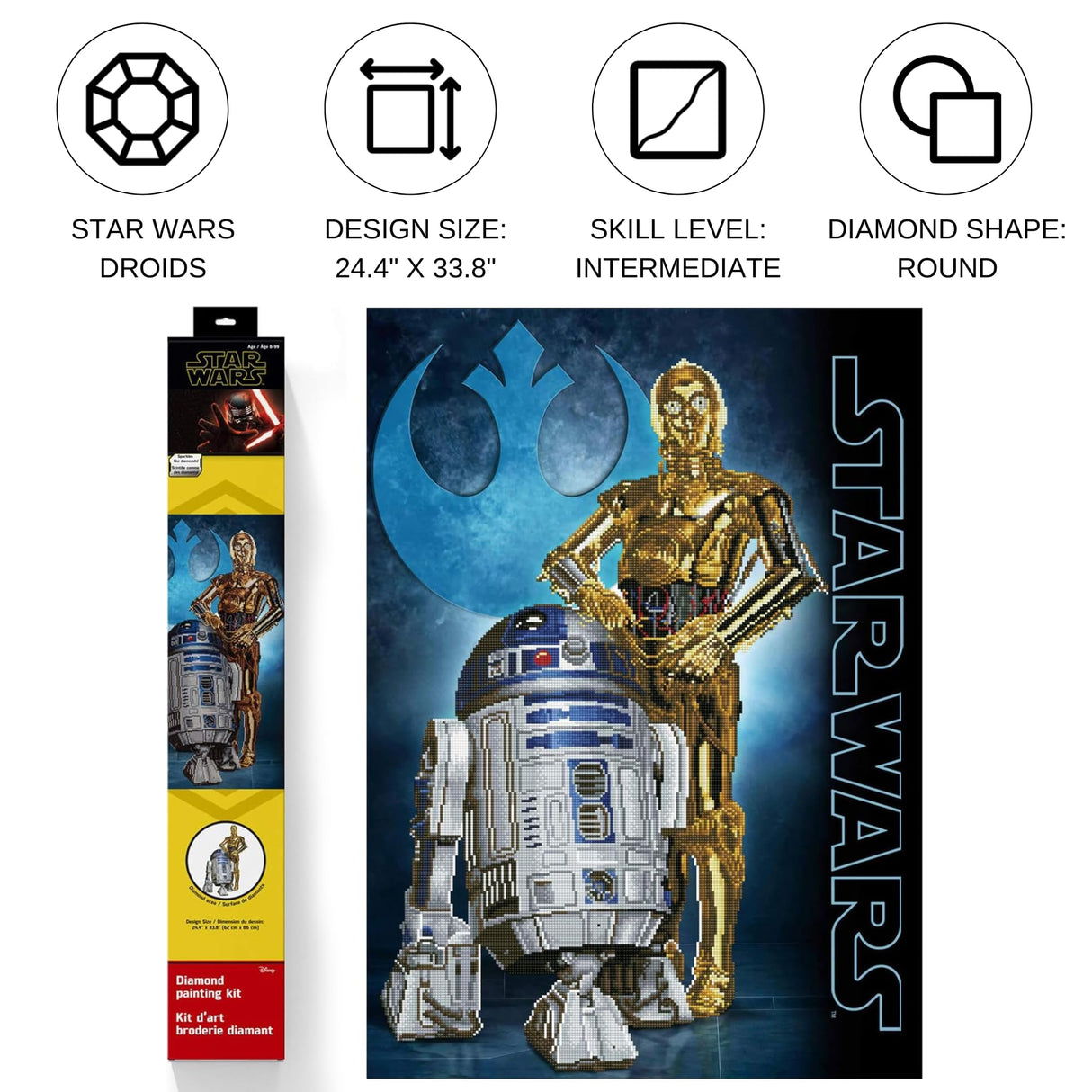 DIAMOND DOTZ Star Wars Droids Diamond Painting Kits for Adults - Diamond Art Kits a Relaxing Creative Craft Kit with Dotz Gems 20x16 DIAMOND DOTZ