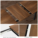 Feonase 5-Piece Dining Table Set for 4-8 People, 63" Extendable Kitchen Table with 2 Benches and 2 Square Stools, Mid-Century Modern Wooden Dining Room Table, Space-Saving, Walnut Feonase