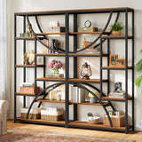 Tribesigns 70.87'' Tall Bookshelf Set of 2, 9-Tier Industrial Etagere Bookcase, Large Geometric Bookshelves with Open Shelf, Wood & Metal Freestanding Display Shelf for Living Room, Brown & Black Tribesigns
