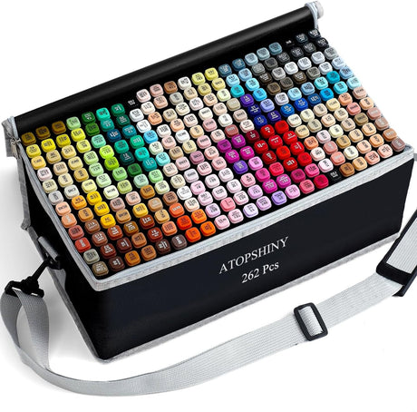 ATOPSHINY Alcohol Markers 262 Colors Drawing Pens Set Dual Tip Permanent Art Markers for Kids and Adult Gifts -262 Black shell Refillable ATOPSHINY