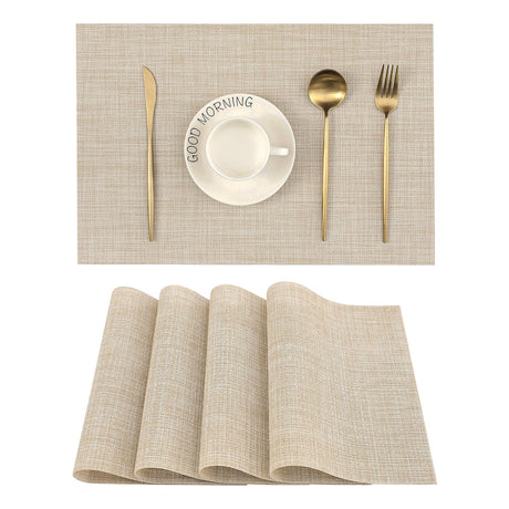 Leetaltree Beige Placemats Set of 4 - Heat Resistant Non-Slip Place mats for Dining Table, Washable Durable PVC Vinyl Woven Table Mats（Beige, 4） Leetaltree