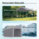 ADVANCE OUTDOOR 10x20 ft Adjustable Height Carport Heavy Duty Car Canopy Garage Shelter Boat Wedding Party Tent, Removable Sidewall and Doors, Grey ADVANCE OUTDOOR