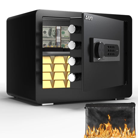 DAYI Safe Box, 1.4 Cubic Feet Home Safe with Fireproof Waterproof Bag, Security Safe Box for Money Cash Valuables, Digital Electronic Keypad, Dual Alarm System, Removable Shelf - D-35 DAYI