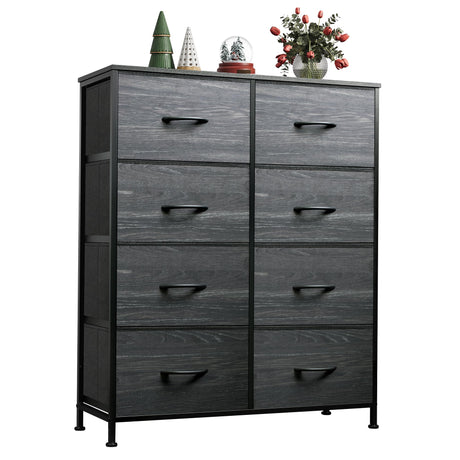 WLIVE Tall Fabric Dresser for Bedroom with 8 Drawers, Storage Tower with Bins, Double Dresser, Chest of Drawers for Closet, Living Room, Hallway, Charcoal Black Wood Grain Print WLIVE