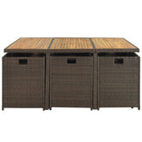 11-Piece All-Weather Outdoor PE Wicker Dining Table Set, Acacia Wood Table with Adjustable Feet and Foldable Dining Chair, Rattan Dining Furniture Set, Space-Saving VilroCaz